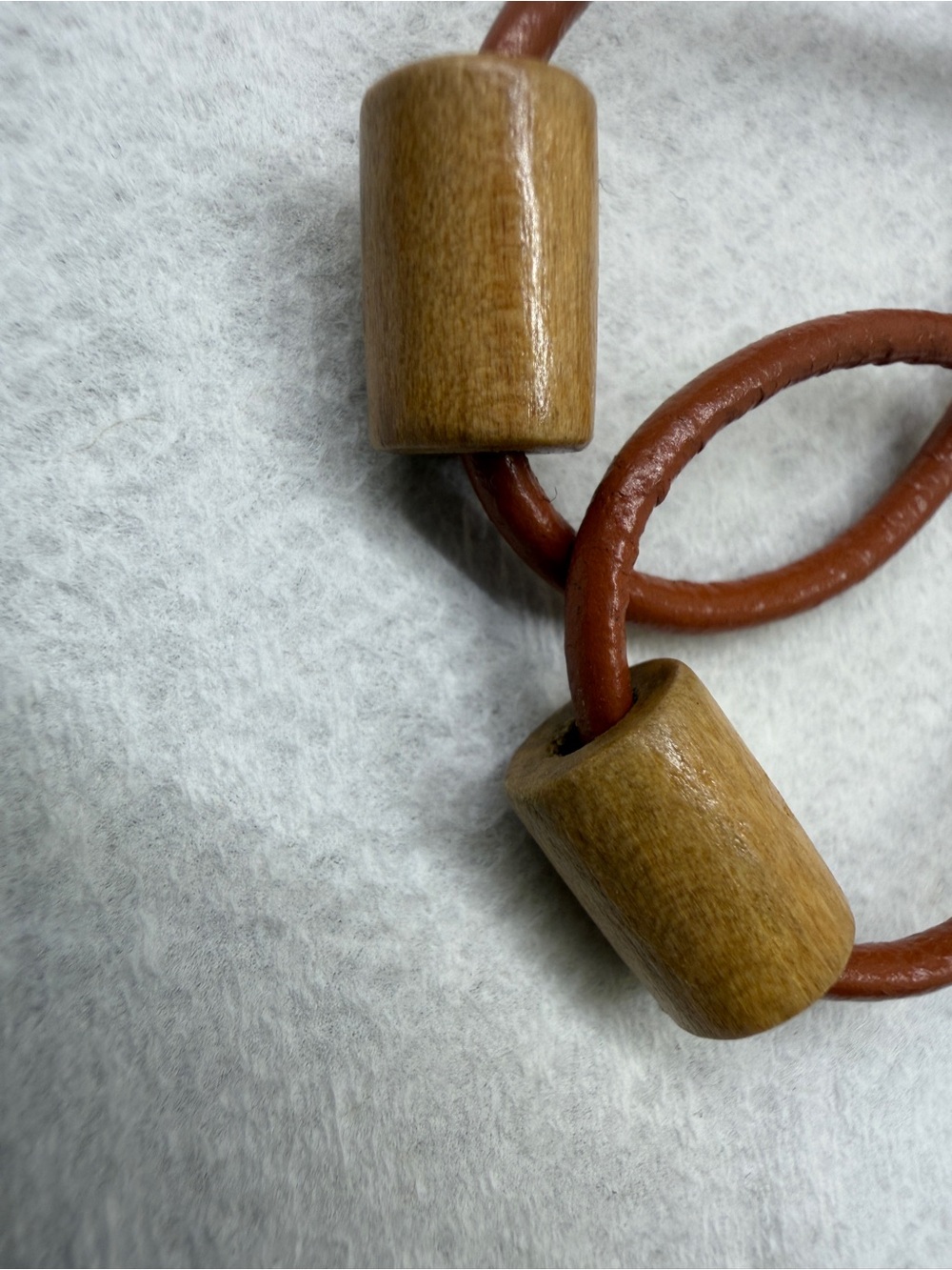 Boho Brown Leather Loop Earrings with Wooden Bead - Picture 2 of 7